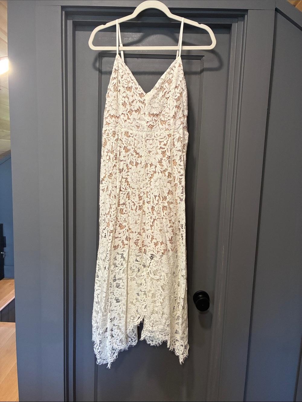 White Lace Slip Dress with Spaghetti Straps